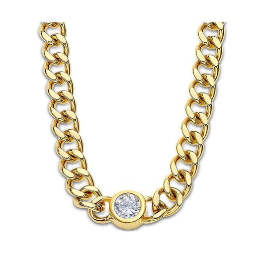 Gouden Lotus ketting met elegante schakel en sprankelende steen in het midden.