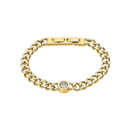 Gouden Lotus armband voor dames met een elegante schakel en sprankelende steen.