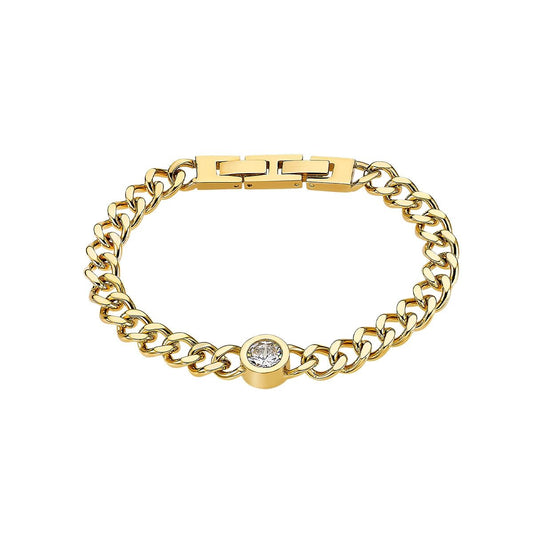Gouden Lotus armband voor dames met een elegante schakel en sprankelende steen.