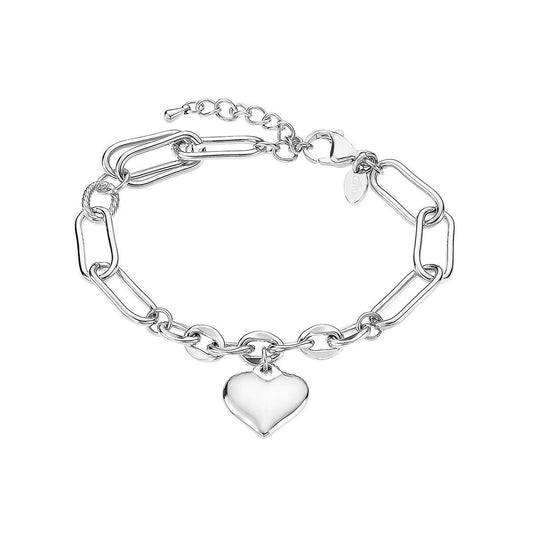 Zilverkleurige Lotus armband voor dames met een hartvormige hanger en schakels.