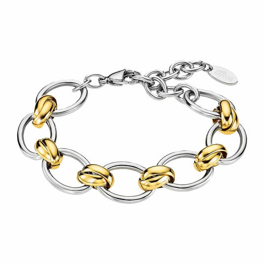 Lotus armband voor dames in goud met elegante schakels en zilveren details.