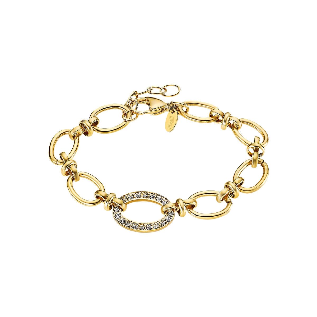 Gouden Lotus armband voor dames met verfijnd ontwerp en strass details.