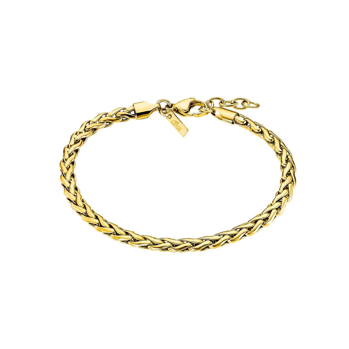 Verfijnde gouden Lotus armband voor dames met een elegant gevlochten ontwerp.