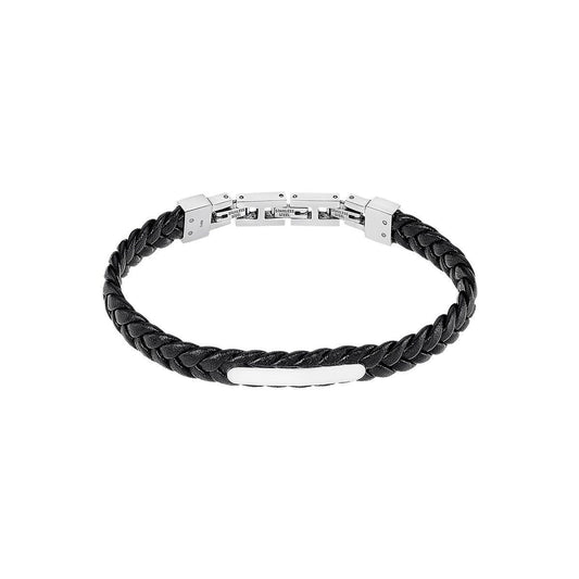 Zwarte Lotus armband voor dames met elegant, gevlochten ontwerp en metalen sluiting.