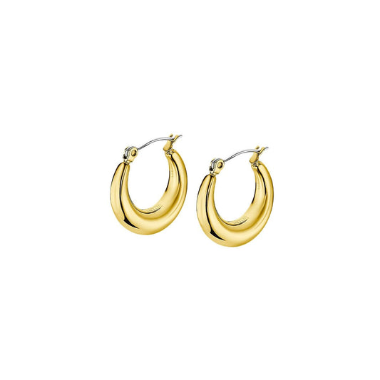 Gouden Lotus oorbellen met elegante afwerking, halve maan vorm.