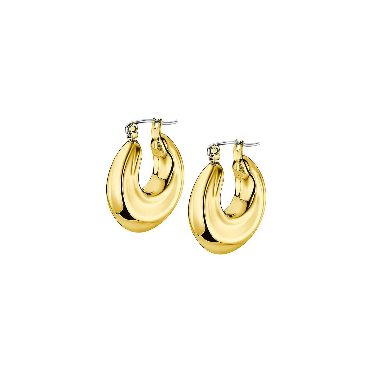 Gouden Lotus oorbellen met een elegante, gebogen vorm voor dames.