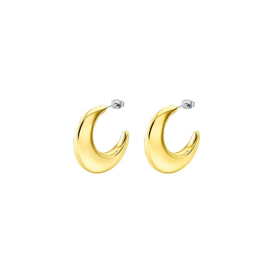 Gouden Lotus oorbellen met elegante, gebogen vorm voor een luxe uitstraling.