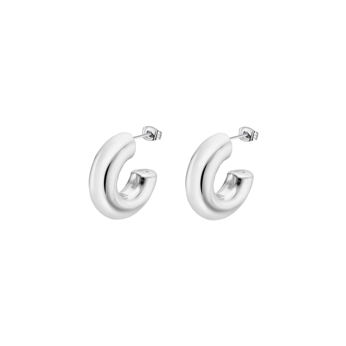 Zilverkleurige Lotus oorbellen dames met een elegante, ronde vorm.