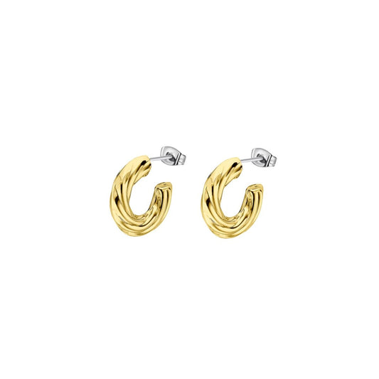 Gouden Lotus oorbellen met elegante, golvende afwerking voor dames.