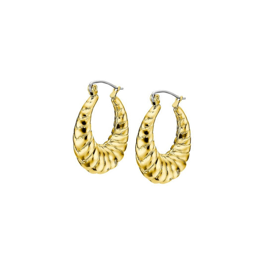 Gouden Lotus oorbellen met elegant design en gedraaide vorm.