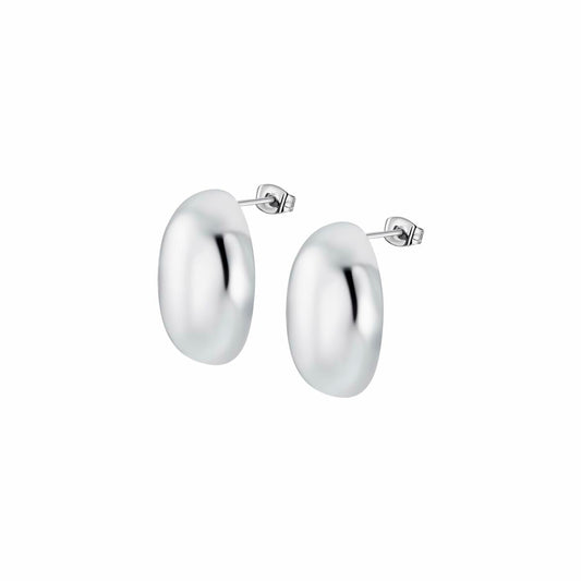 Zilverkleurige Lotus oorbellen met een elegant, glad design voor dames.