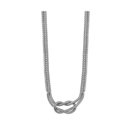 Zilverkleurige Lotus ketting voor dames met elegant ontwerp en gevlochten details.
