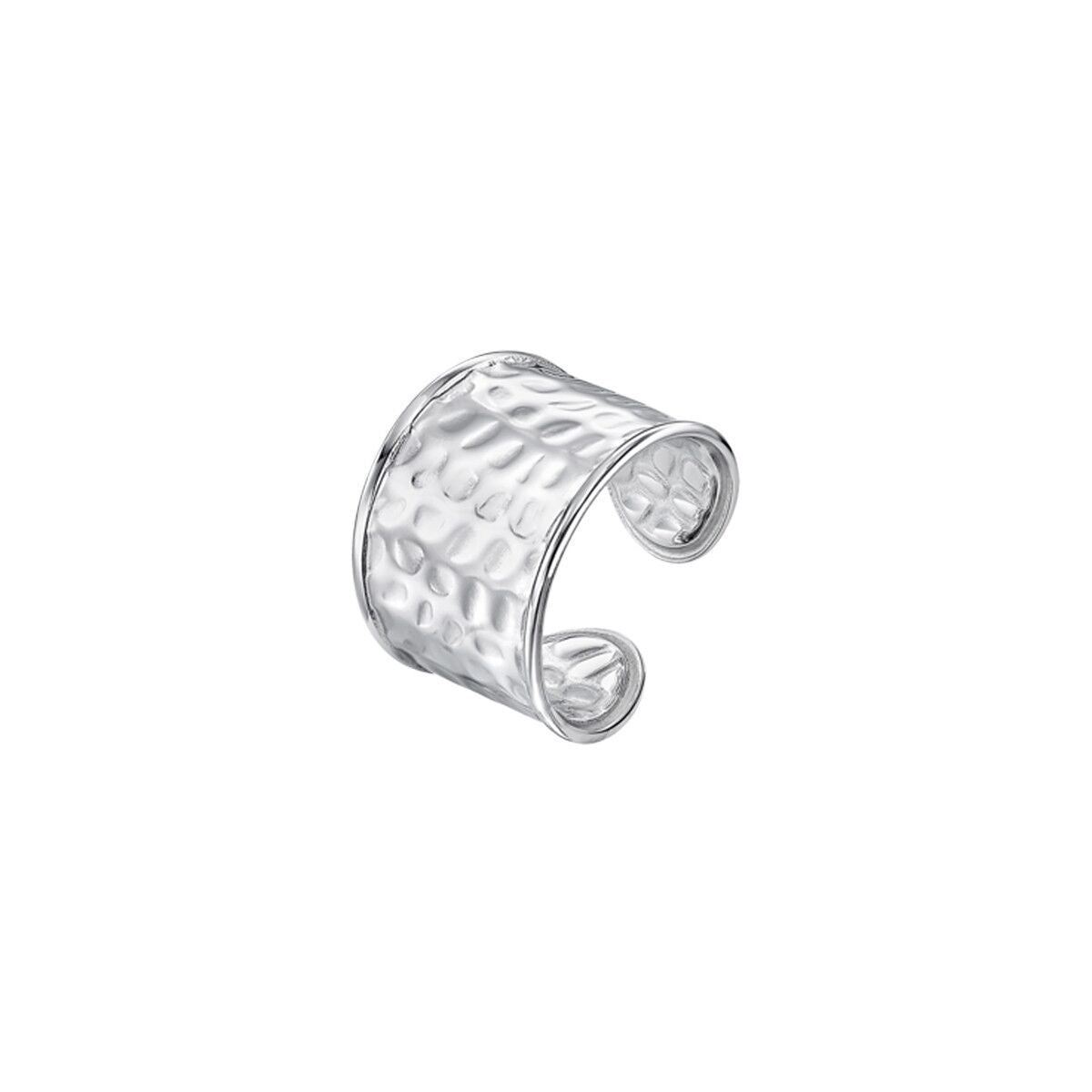Zilverkleurige Lotus ring met elegant design en gestructureerd oppervlak.