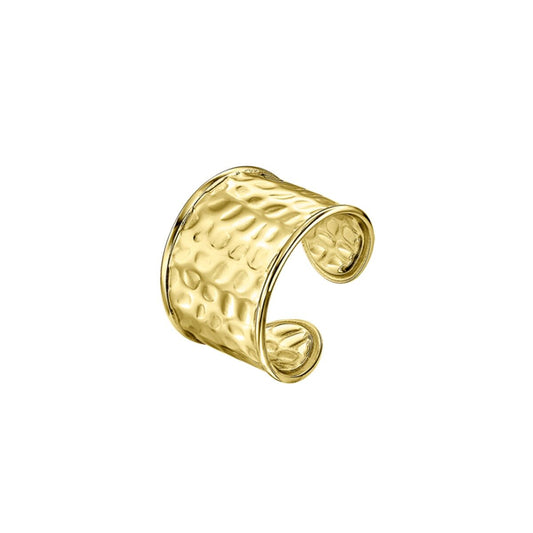 Elegante gouden Lotus ring met een unieke, gehamerde textuur voor een luxe uitstraling.