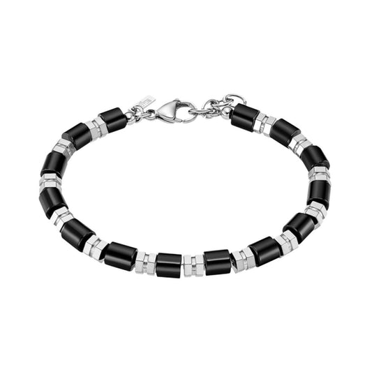 Zwarte en zilveren Lotus armband voor dames, elegant en duurzaam ontwerp.