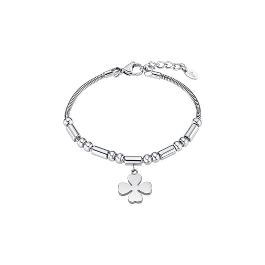 Zilverkleurige Lotus armband voor dames met een elegant klavertje vier bedel.