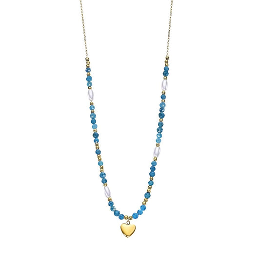 Lotus ketting dames in blauw met gouden accenten en hartvormige hanger.