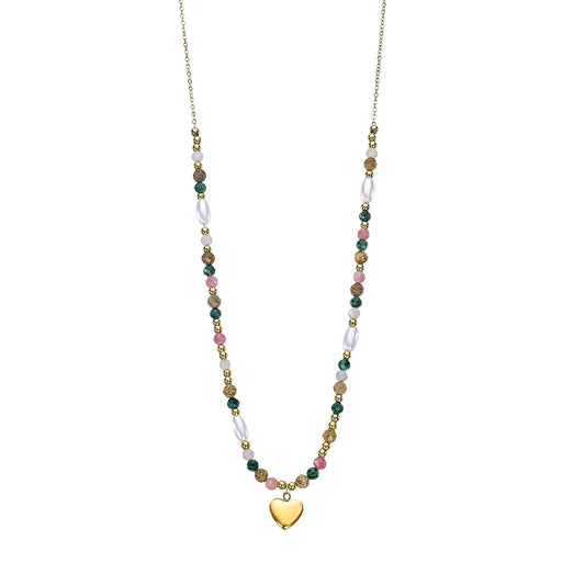 Lotus ketting voor dames met multicolour kralen en een gouden hartje.