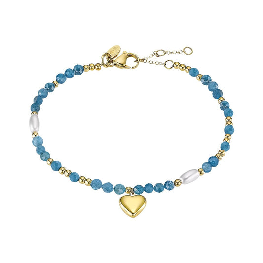 Blauwe Lotus armband voor dames met hartbedel en roestvrijstalen details.