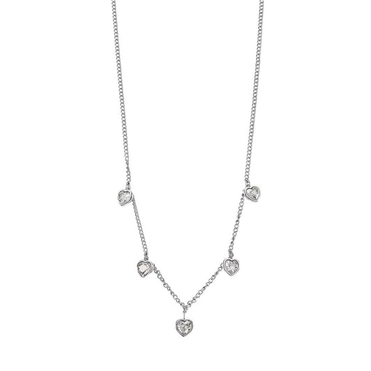 Zilverkleurige Lotus ketting voor dames met hartvormige hangers.