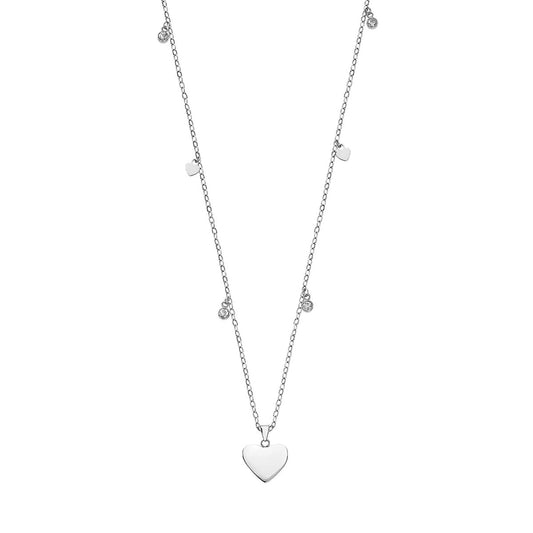 Zilverkleurige Lotus ketting voor dames met hartvormige hanger en schakelketting.