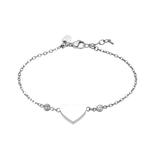 Zilverkleurige Lotus armband voor dames met hartvormig detail en strass-steentjes.