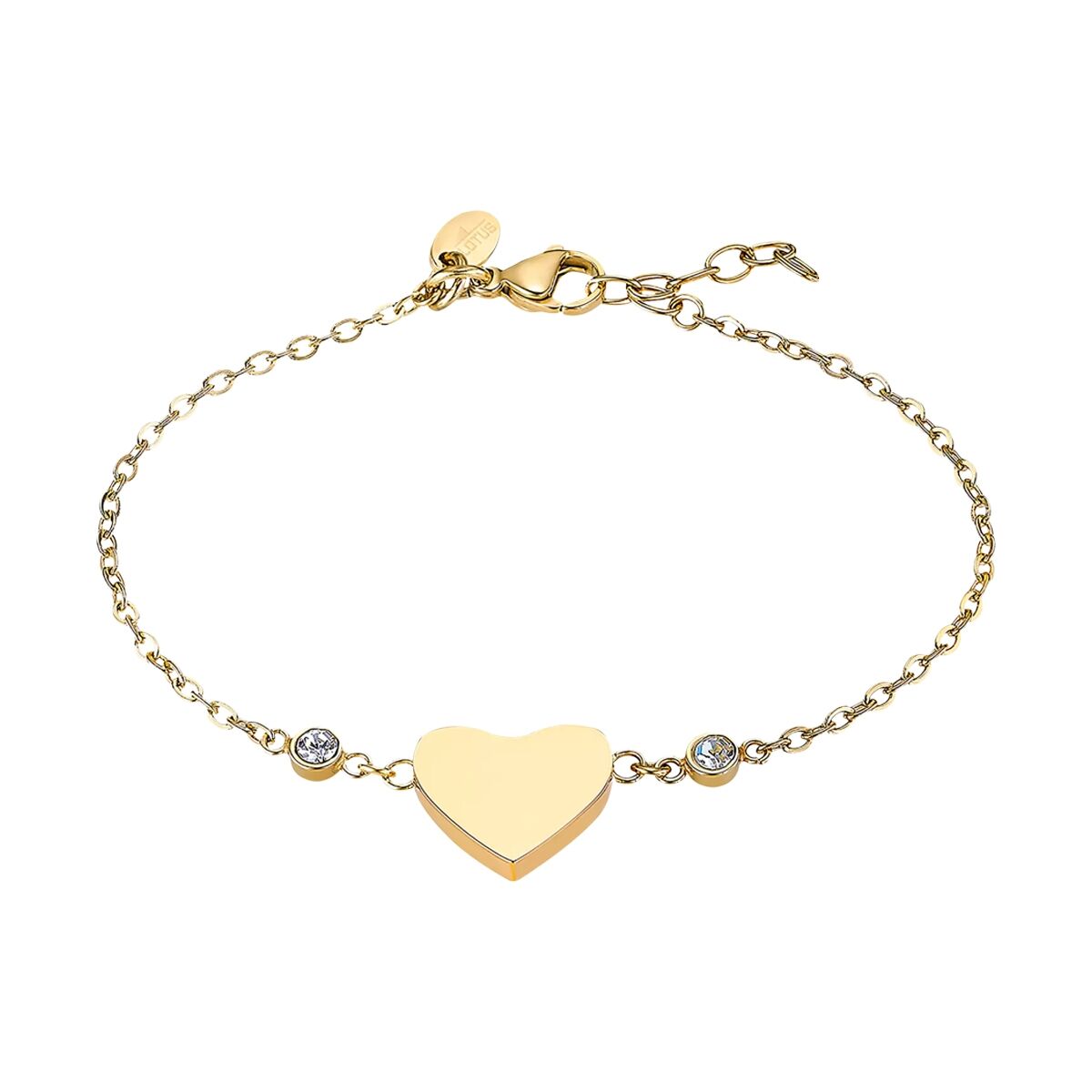 Gouden Lotus armband voor dames met hartvormige hanger en sprankelende details.