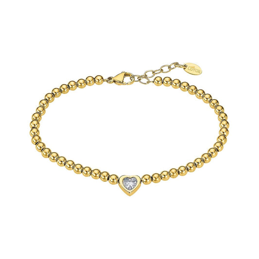 Gouden Lotus armband met hartvormige steen, elegant en tijdloos ontwerp.
