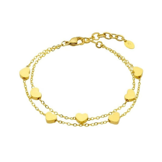 Gouden Lotus armband met hartjes, elegant en tijdloos design voor dames.