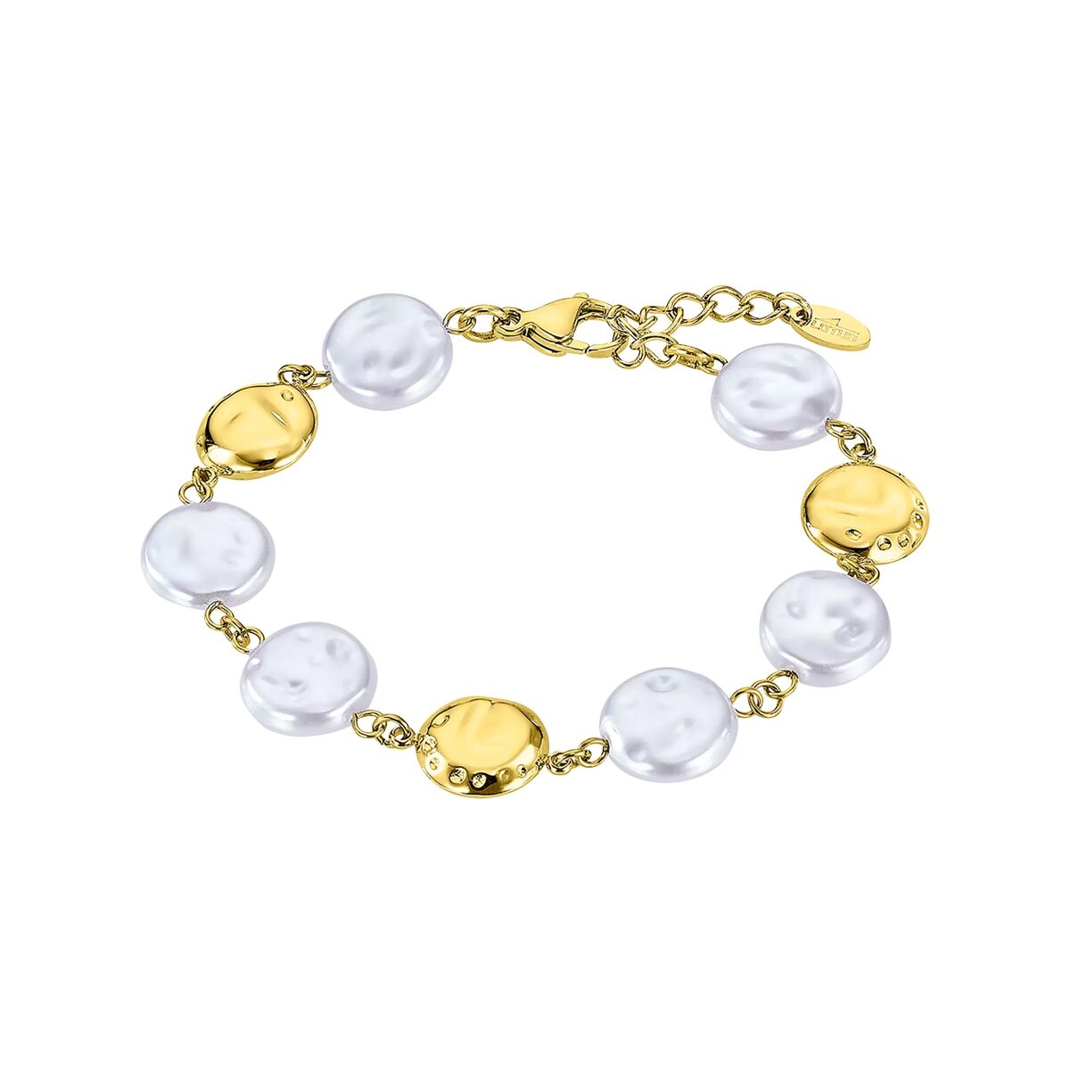 Elegante Lotus armband voor dames met gouden en parelachtige elementen.