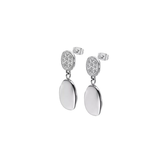 Zilverkleurige Lotus oorbellen met elegante ronde vormen en sprankelende details.