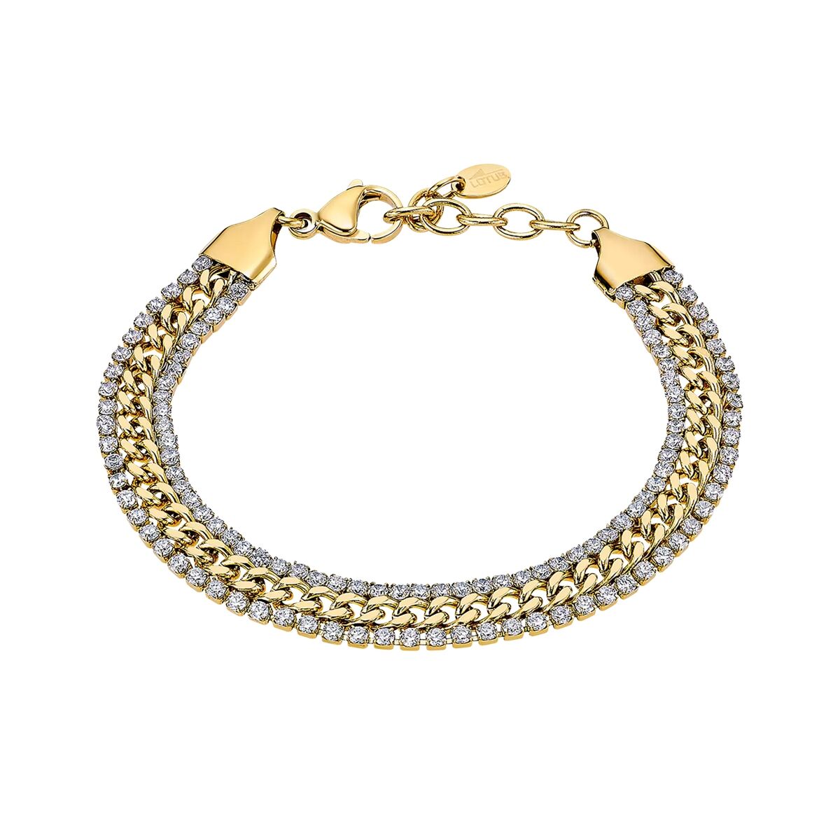 Elegante gouden Lotus armband voor dames met sprankelende details.
