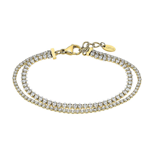 Gouden Lotus armband voor dames met elegante dubbele rij van kristallen.