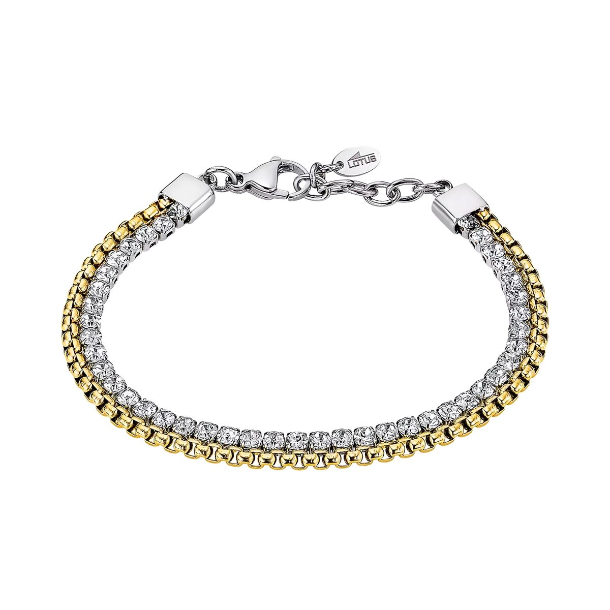 Gouden Lotus armband voor dames met elegante schakels en sprankelende details.