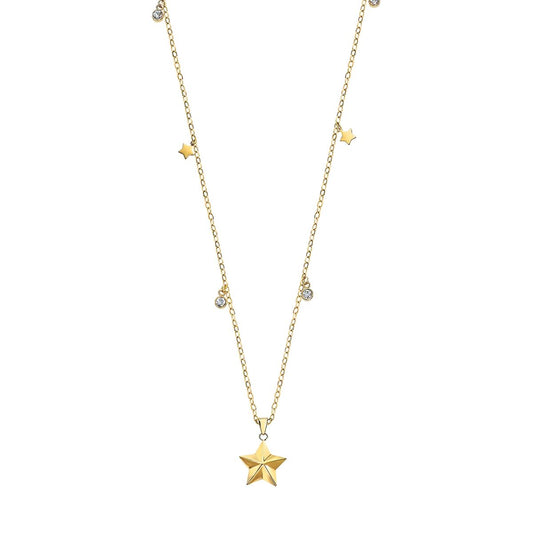 Gouden Lotus ketting met ster en strass, elegante luxe uitstraling.