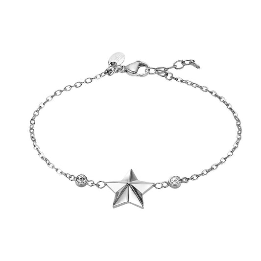 Zilverkleurige Lotus armband met ster en glinsterende details, elegante stijl.