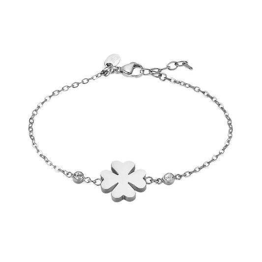 Zilverkleurige Lotus armband met elegante bloemenvorm en sprankelende details.