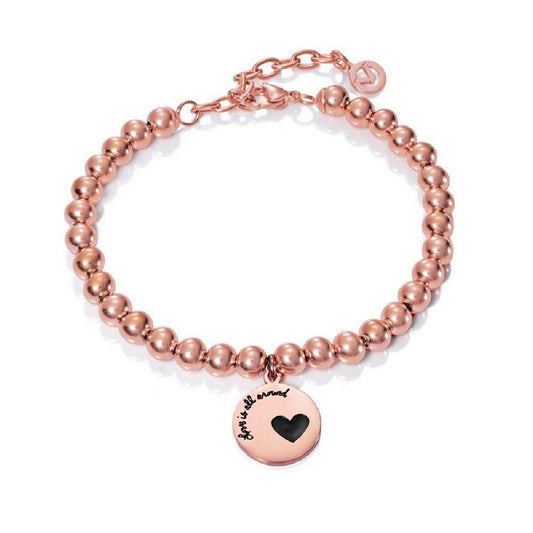 Roze gouden Viceroy armband met ronde kralen en een hartvormige hanger.