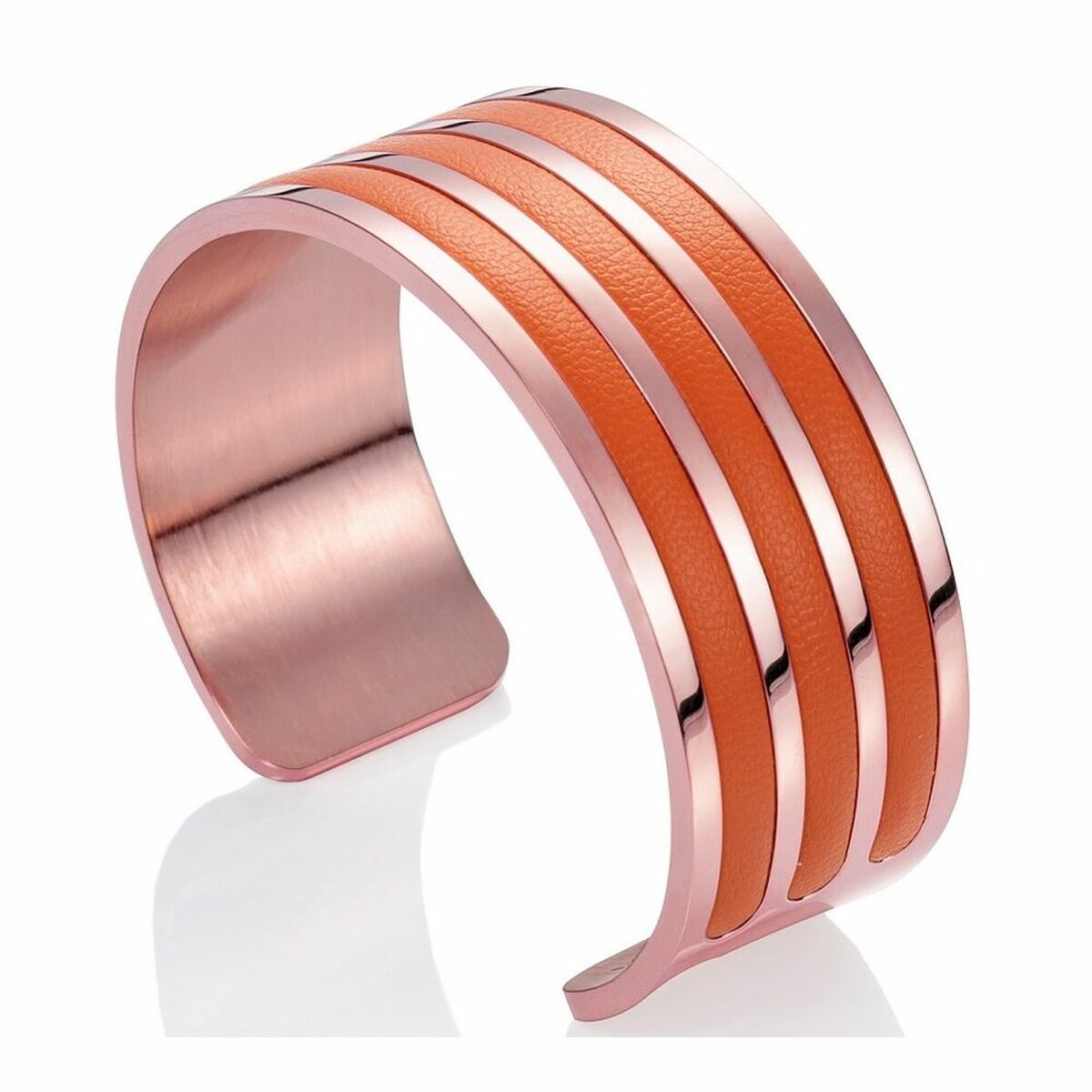 Viceroy damesarmband in roségoud met drie leren strepen in oranje.