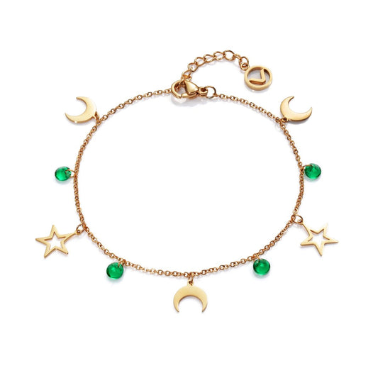 Viceroy armband voor dames met gouden schakels en groene stenen, elegant en tijdloos design.