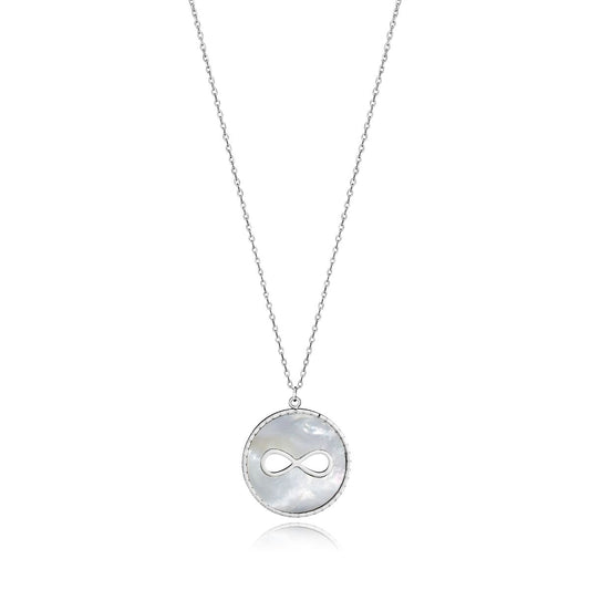 Viceroy damesketting 15062C01010 met een elegante infinity-hanger in zilver en parelmoer.