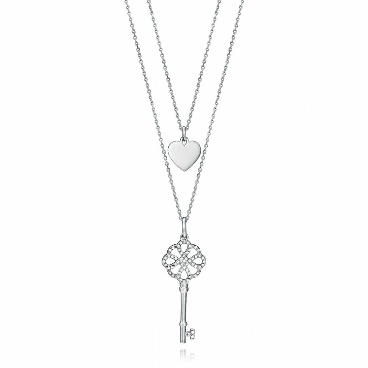 Viceroy ketting met elegante sleutel en hart, zilverkleurig, dubbele schakelketting.