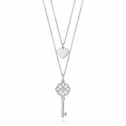 Viceroy ketting met elegante sleutel en hart, zilverkleurig, dubbele schakelketting.