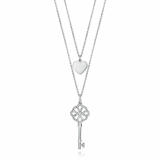 Viceroy ketting met elegante sleutel en hart, zilverkleurig, dubbele schakelketting.