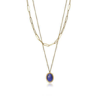 Viceroy dames ketting met elegante gouden schakels en een blauwe hanger.