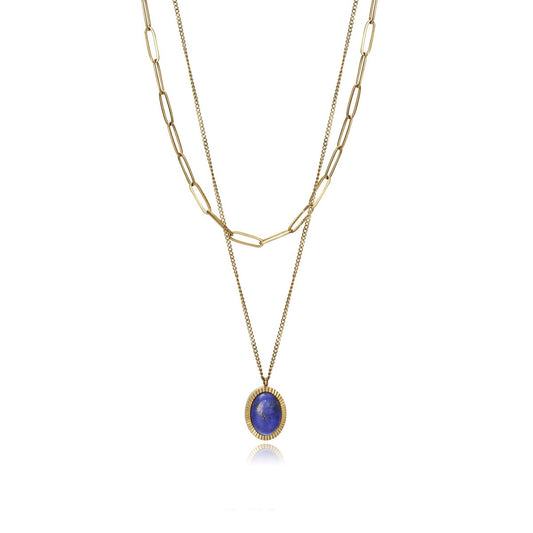 Viceroy dames ketting met elegante gouden schakels en een blauwe hanger.