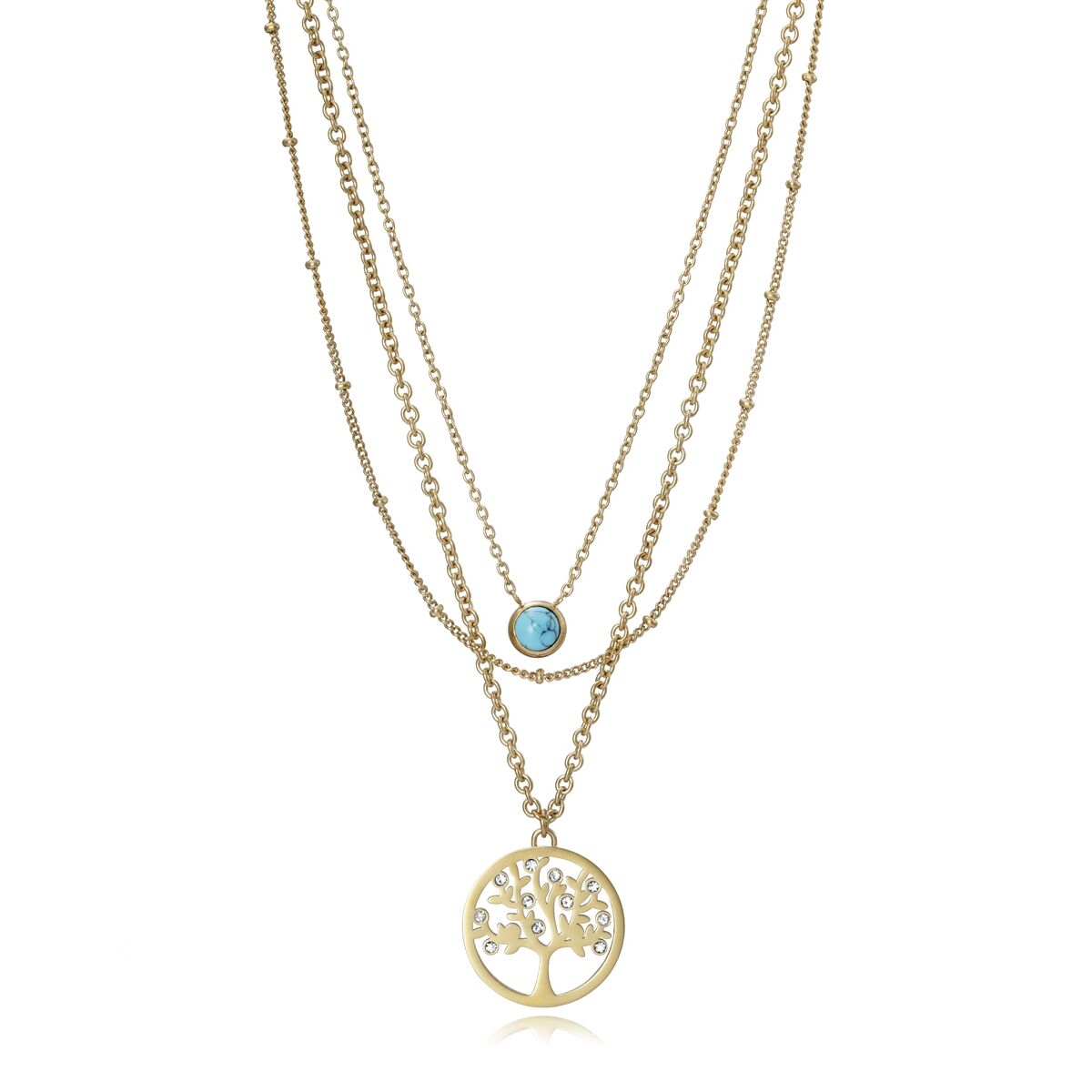 Gelaagde Viceroy ketting voor dames met een elegante boomhanger en turquoise accent.