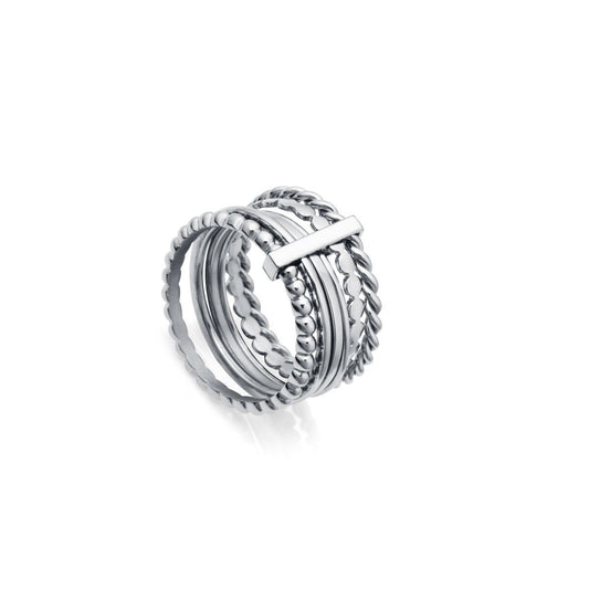 Viceroy ring voor dames met elegante, gedraaide en gestapelde ontwerpen in zilver.