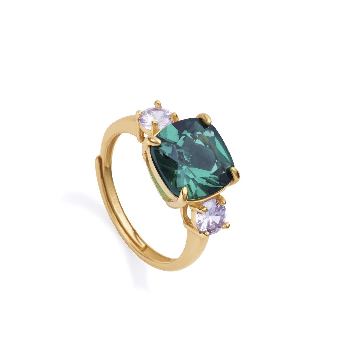 Viceroy ring voor dames in sterling zilver met een groene edelsteen en paarse accenten.