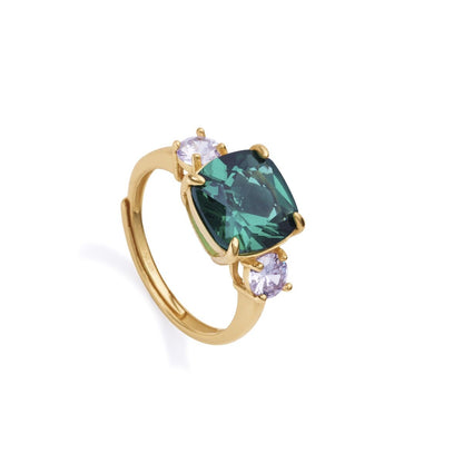 Viceroy ring voor dames in sterling zilver met een groene edelsteen en paarse accenten.